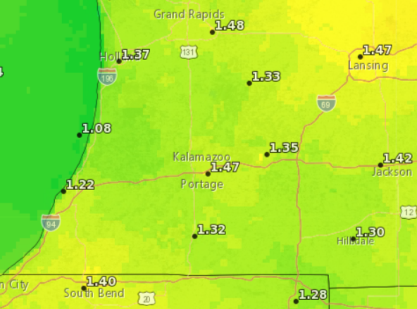 Weekly forecasted reference evapotranspiration rate for the week ending July 27.